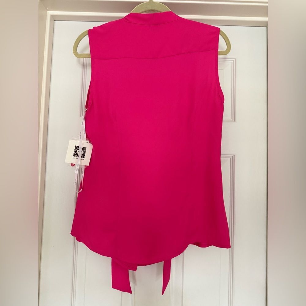 NWT Anne Klein Sleeveless Neck Tie Bright Pink Button Down Blouse Sz 6 - Picture 2 of 9
